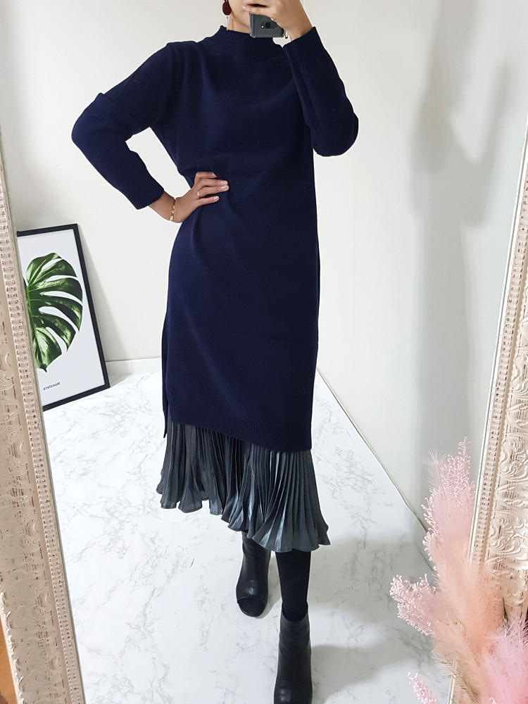 Metal pleated long skirt satin pleated free shippi