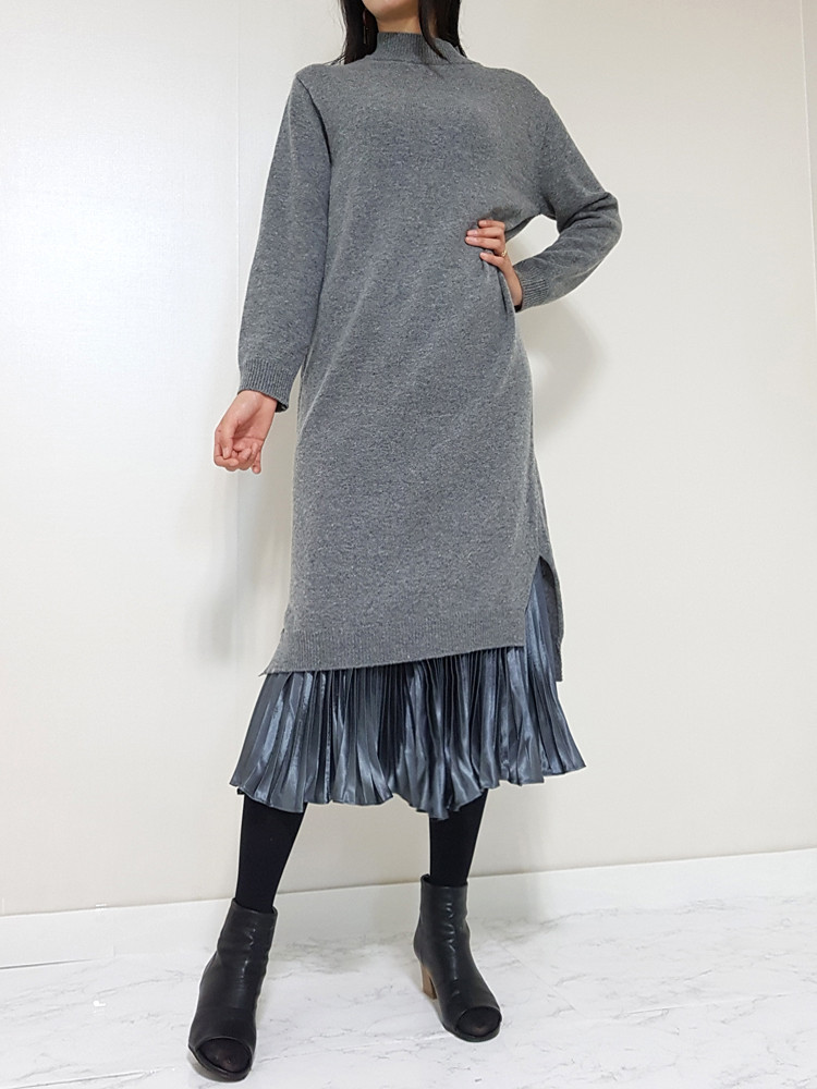 Metal pleated long skirt satin pleated free shippi