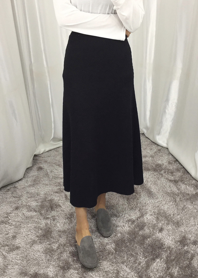 Knit Flare Long Skirt Winter Black Banding Autumn 