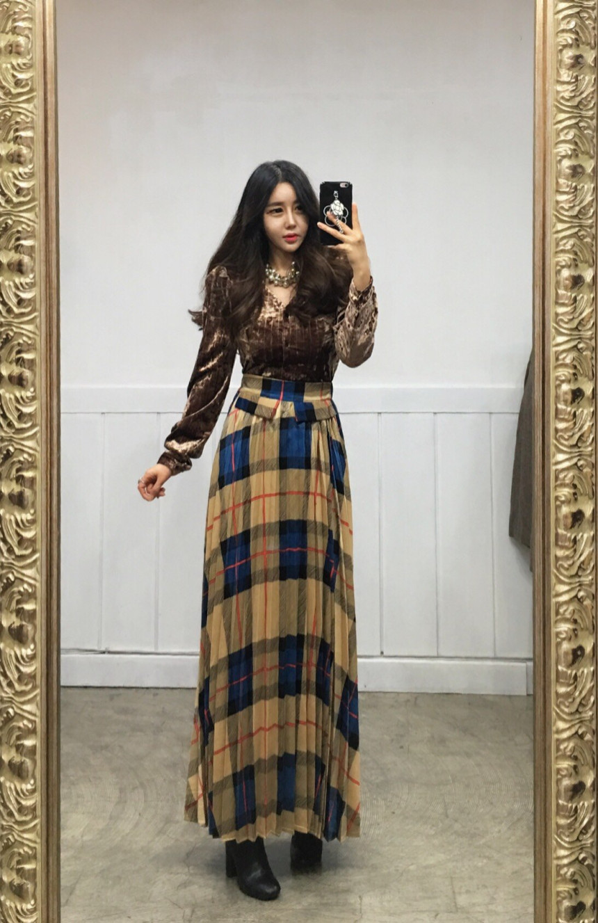 Milano Check Pleated Long Skirt 2COLOR Women's 