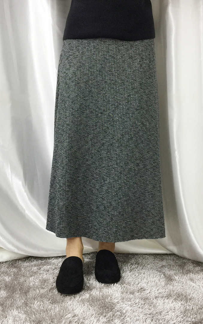 Knit Flare Long Skirt Winter Black Banding Autumn 