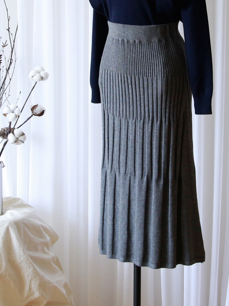 Mermaid Flare Pleated Banding Long Winter Skirt