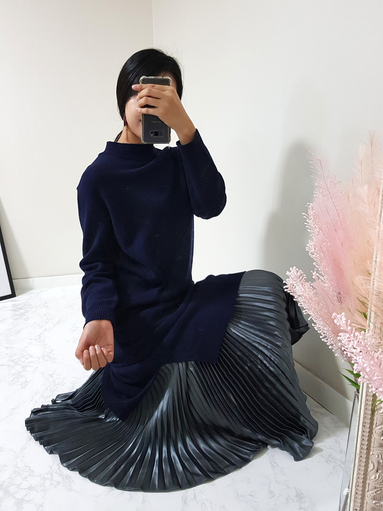 Metal pleated long skirt satin pleated free shippi