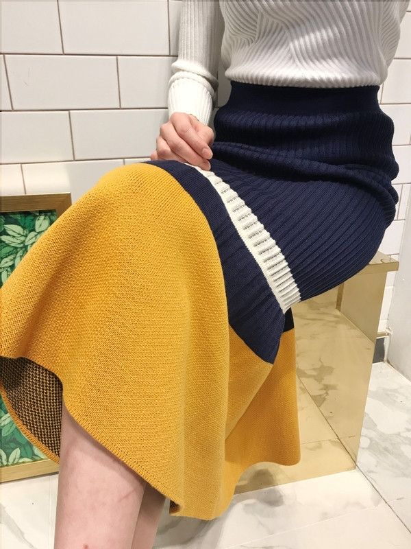 Knit three-color long skirt 2COL slim clean skinny