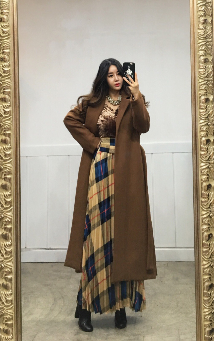 Milano Check Pleated Long Skirt 2COLOR Women's 