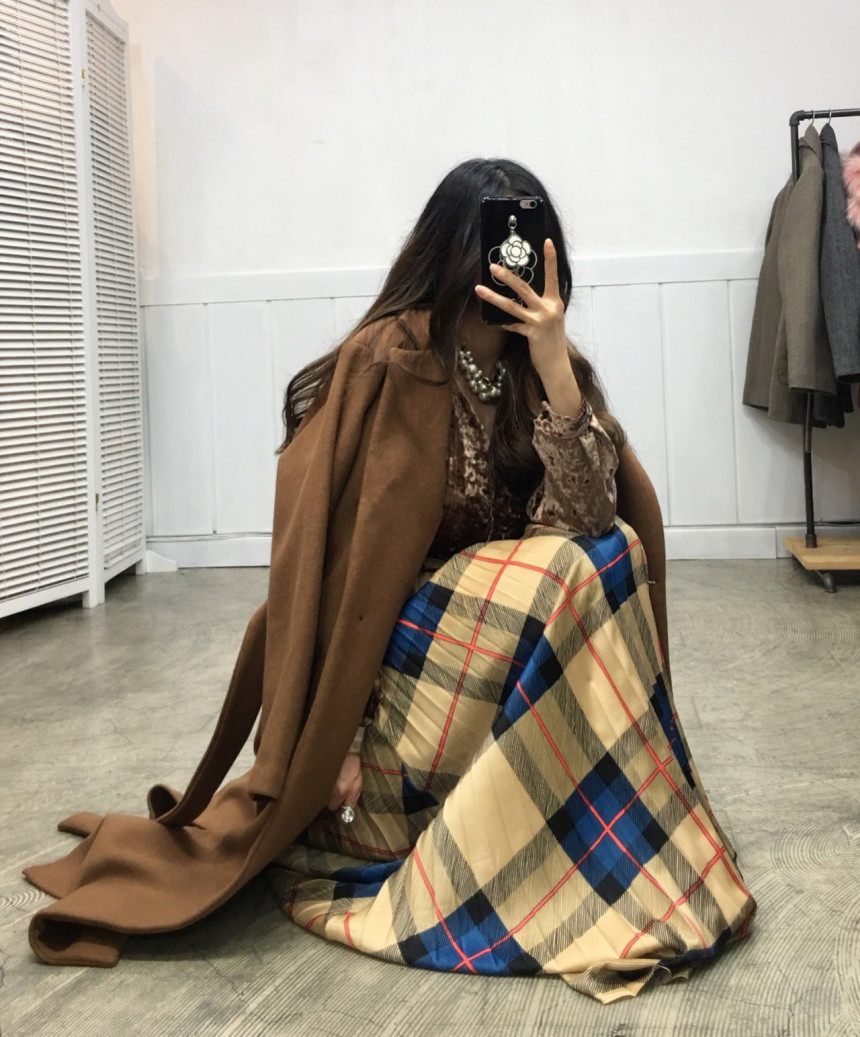 Milano Check Pleated Long Skirt 2COLOR Women's 