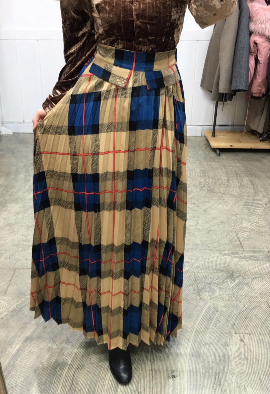 Milano Check Pleated Long Skirt 2COLOR Women's 
