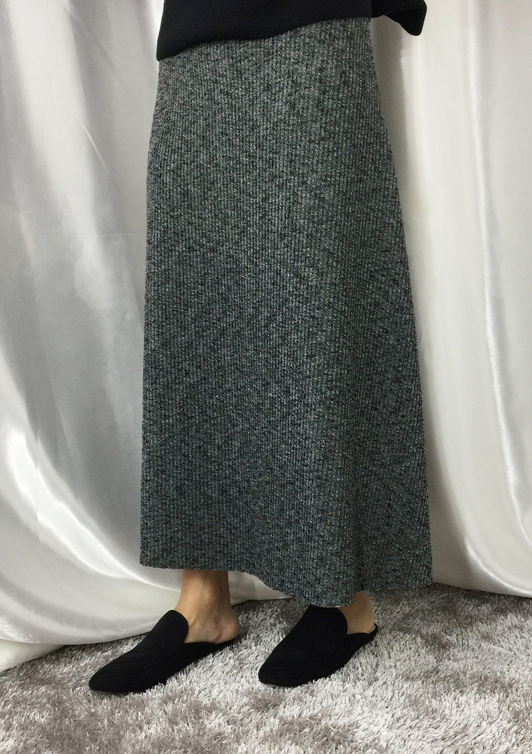 Knit Flare Long Skirt Winter Black Banding Autumn 