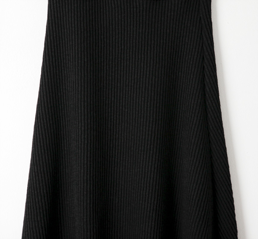 Knit Flare Long Skirt Winter Black Banding Autumn 