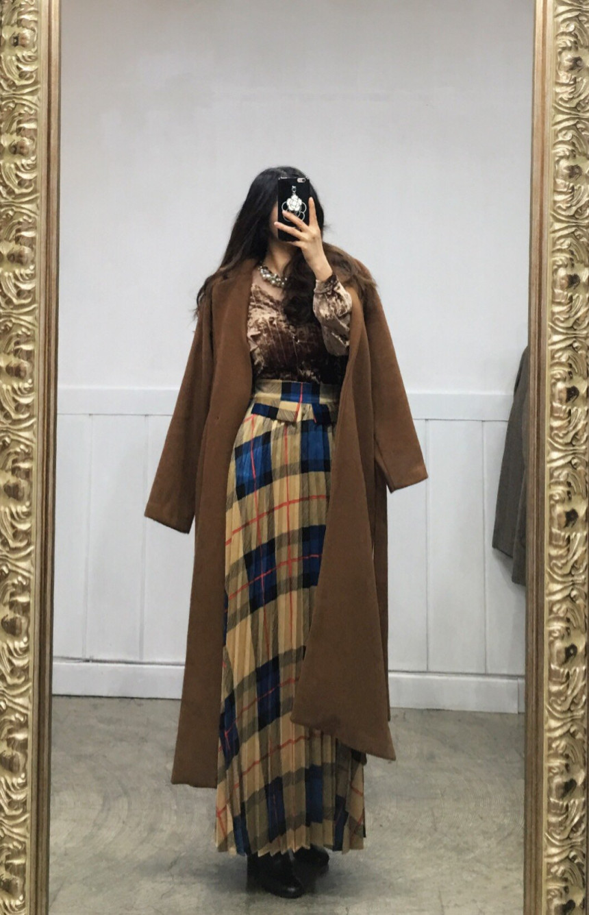 Milano Check Pleated Long Skirt 2COLOR Women's 