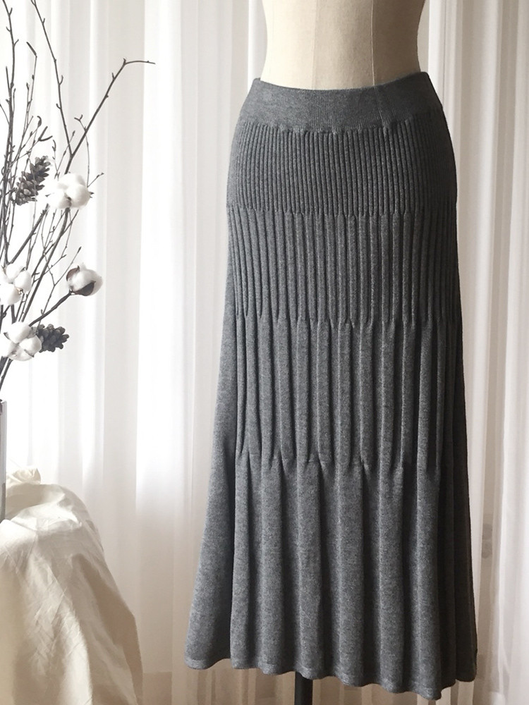 Mermaid Flare Pleated Banding Long Winter Skirt