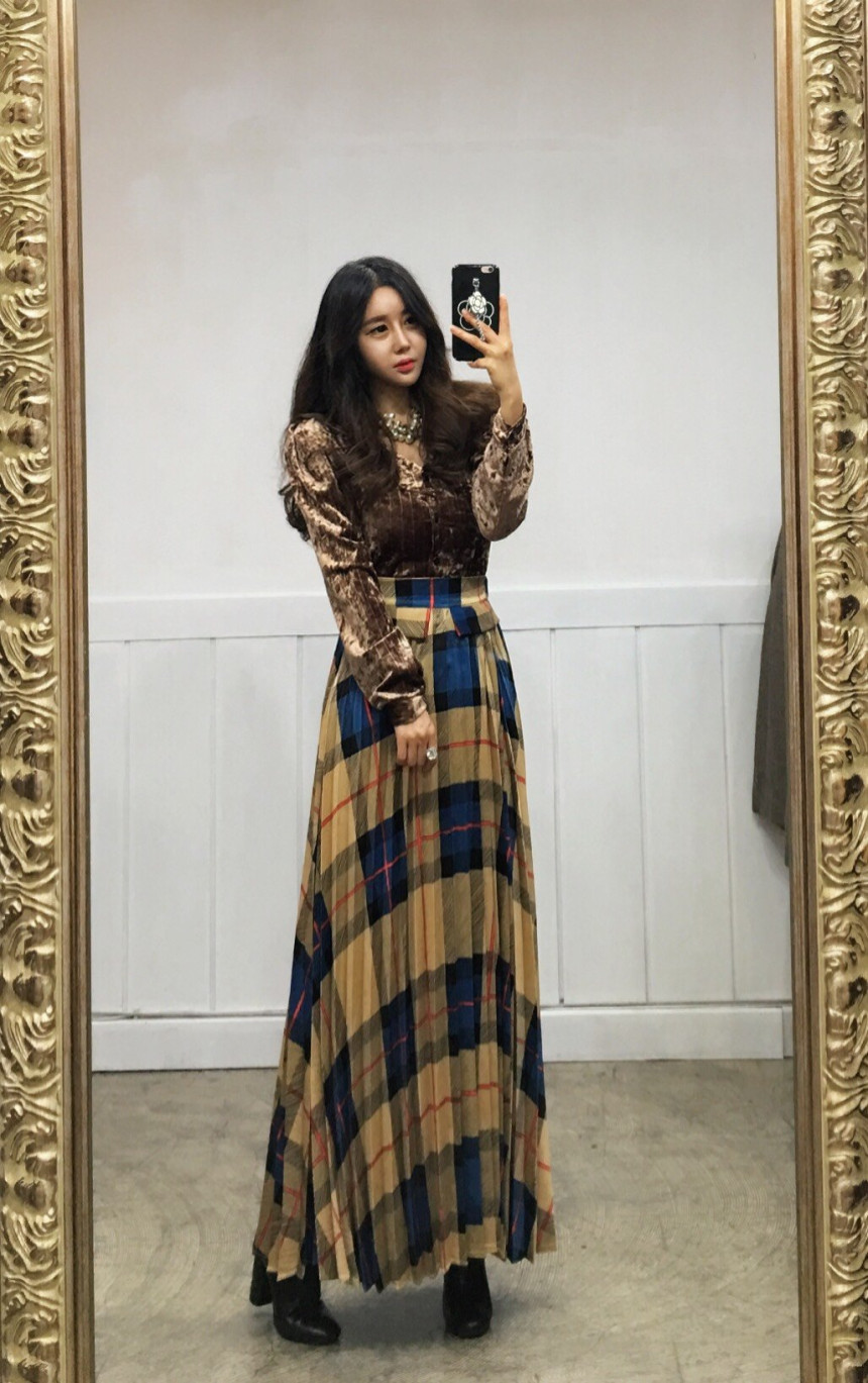 Milano Check Pleated Long Skirt 2COLOR Women's 