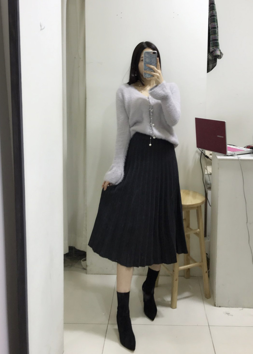 Wrinkle Knit Long Skirt