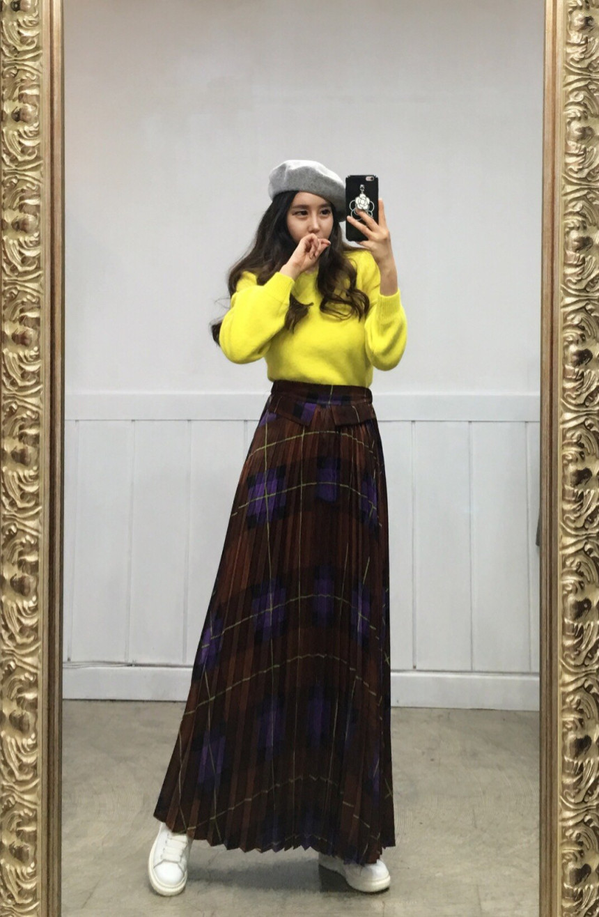 Milano Check Pleated Long Skirt 2COLOR Women's 