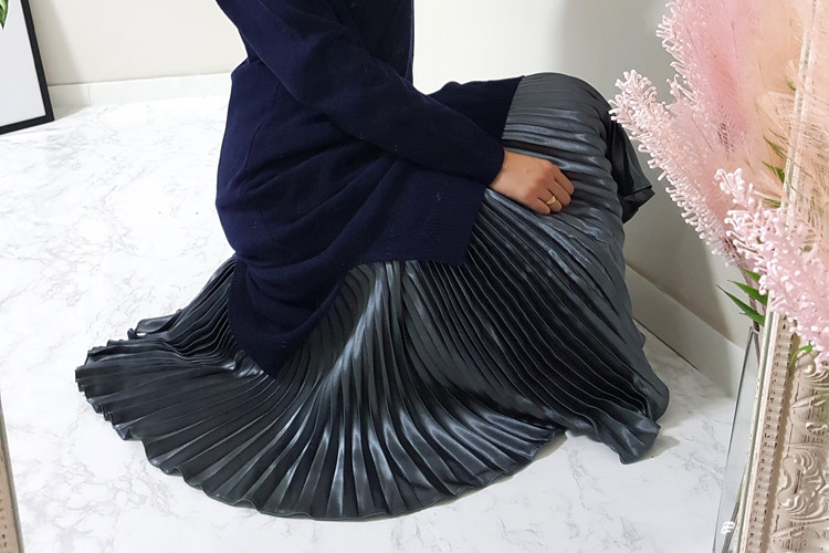 Metal pleated long skirt satin pleated free shippi