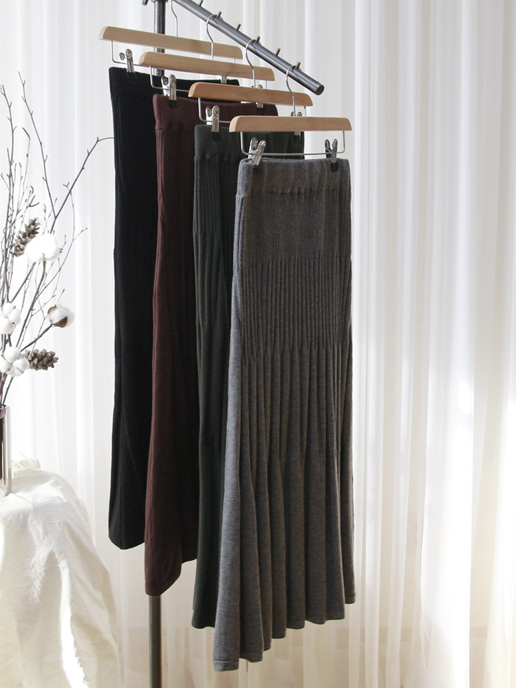 Mermaid Flare Pleated Banding Long Winter Skirt