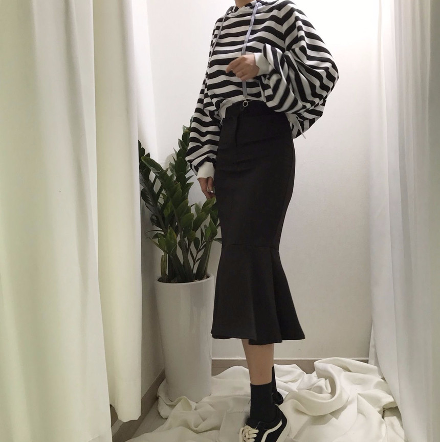 High-waisted Mermaid Skirt Autumn Long Tiered Long