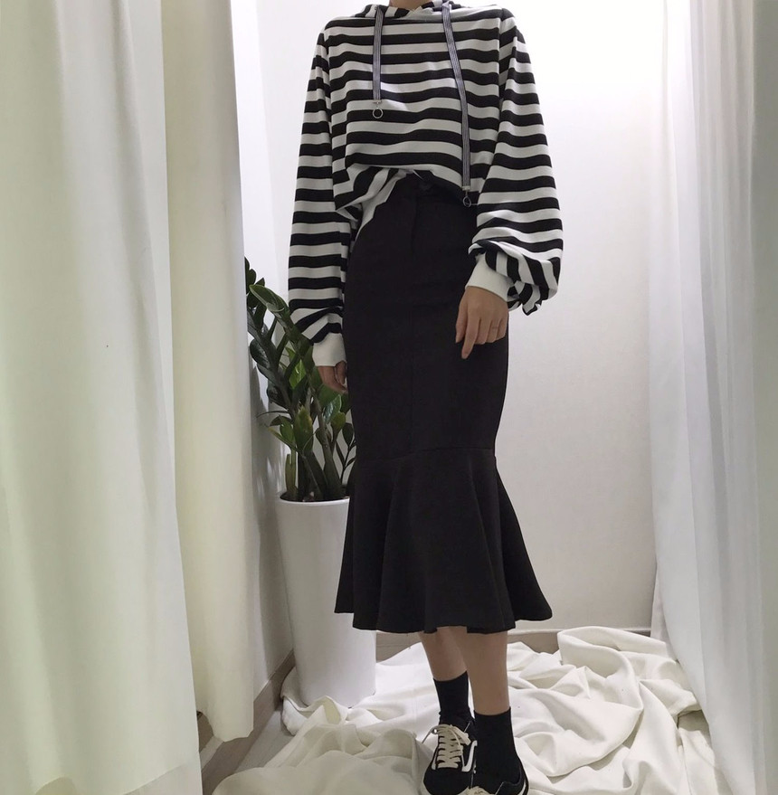 High-waisted Mermaid Skirt Autumn Long Tiered Long