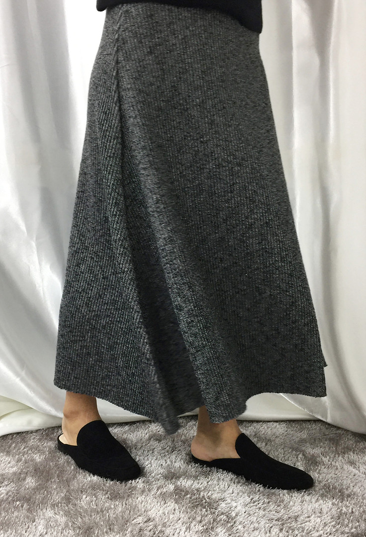 Knit Flare Long Skirt Winter Black Banding Autumn 