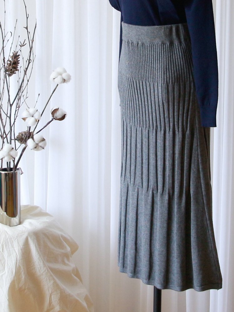 Mermaid Flare Pleated Banding Long Winter Skirt