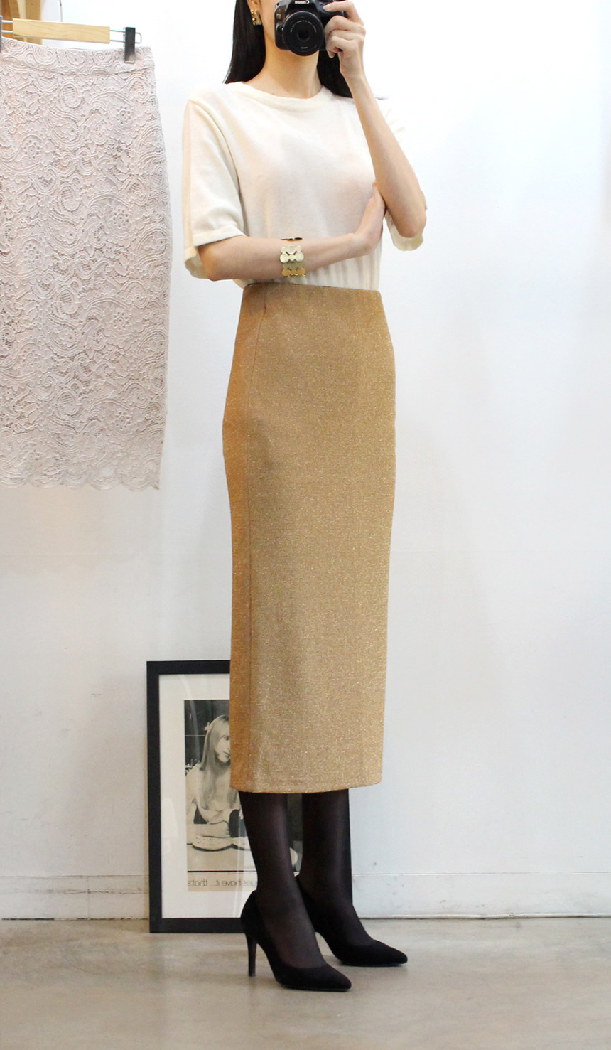 h line sparkling long skirt high waist year-end lo