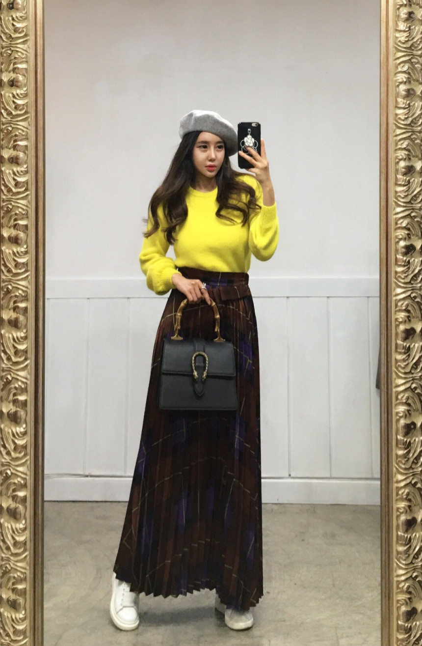 Milano Check Pleated Long Skirt 2COLOR Women's 