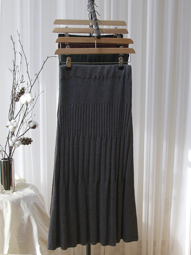 Mermaid Flare Pleated Banding Long Winter Skirt