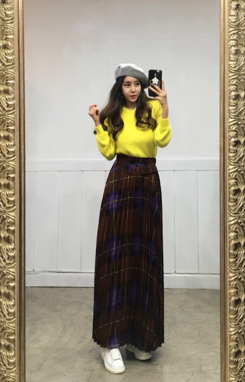 Milano Check Pleated Long Skirt 2COLOR Women's 