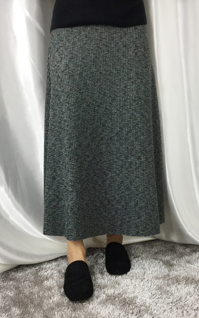 Knit Flare Long Skirt Winter Black Banding Autumn 