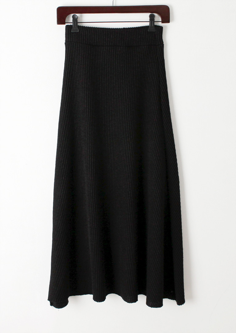 Knit Flare Long Skirt Winter Black Banding Autumn 