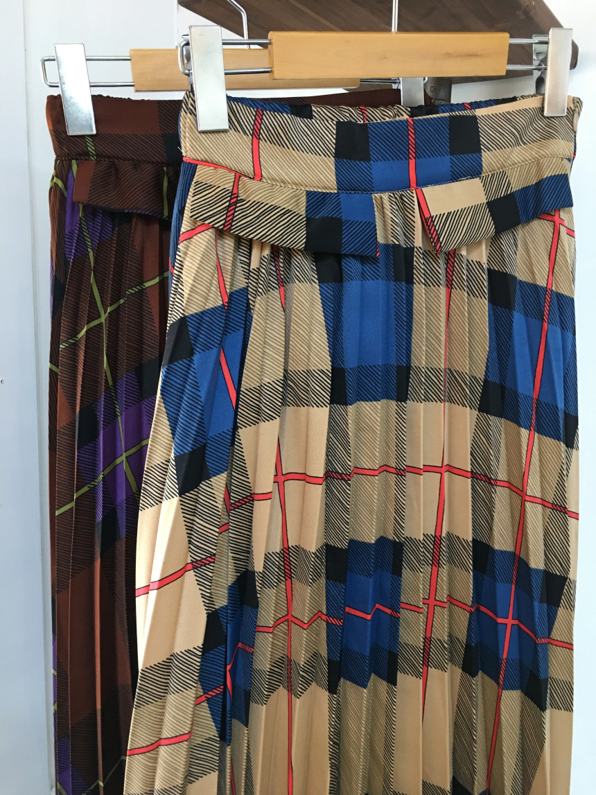 Milano Check Pleated Long Skirt 2COLOR Women's 