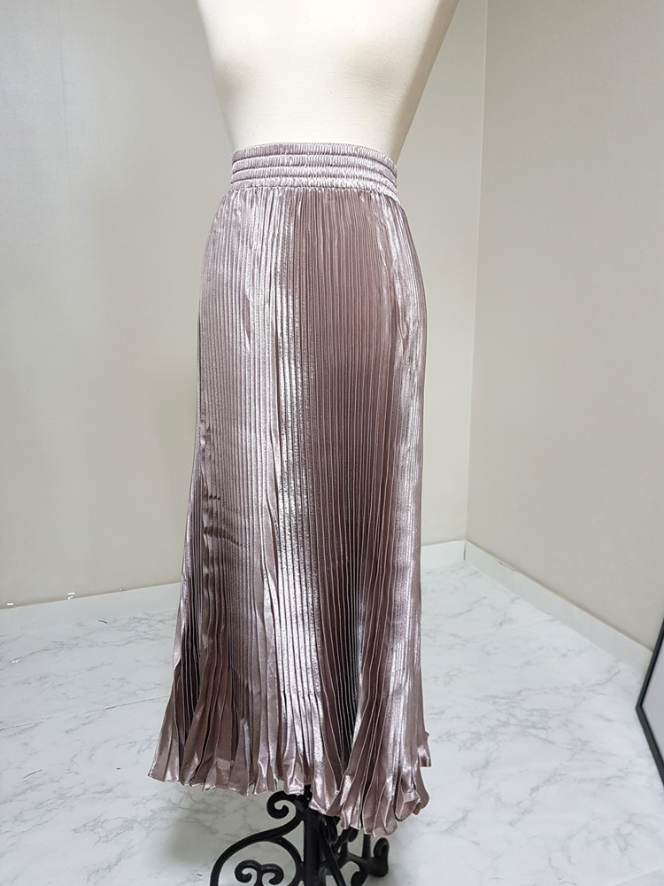 Metal pleated long skirt satin pleated free shippi