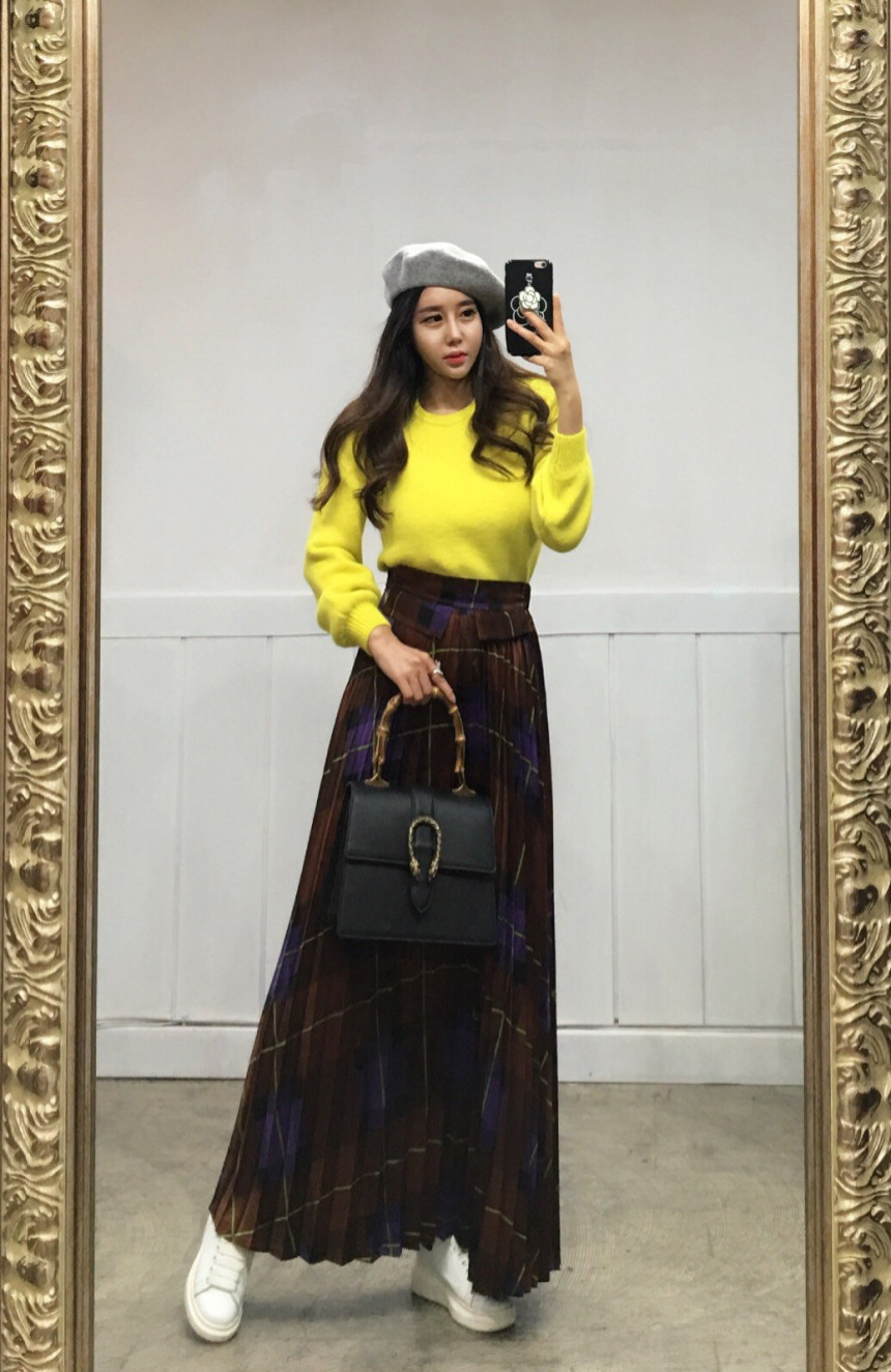 Milano Check Pleated Long Skirt 2COLOR Women's 