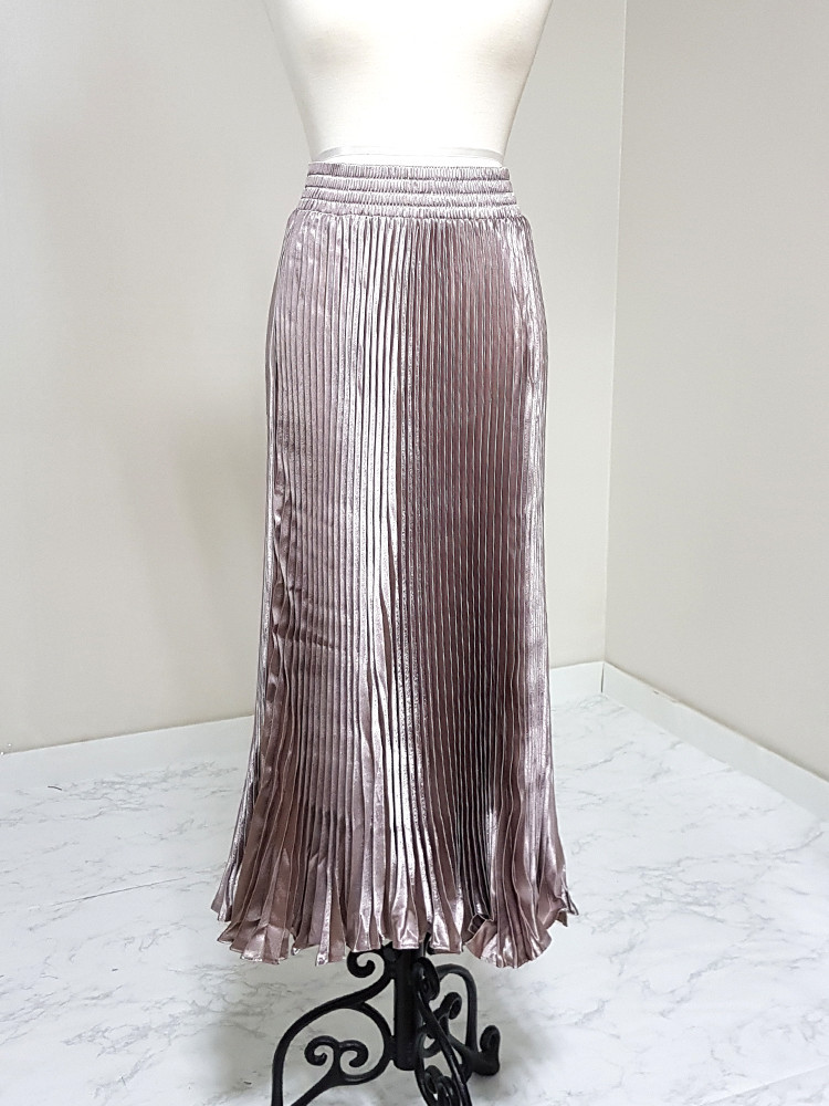 Metal pleated long skirt satin pleated free shippi