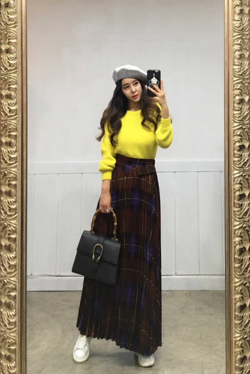 Milano Check Pleated Long Skirt 2COLOR Women's 