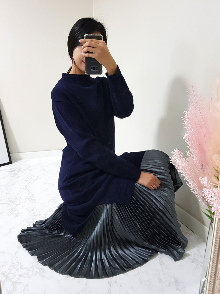 Metal pleated long skirt satin pleated free shippi