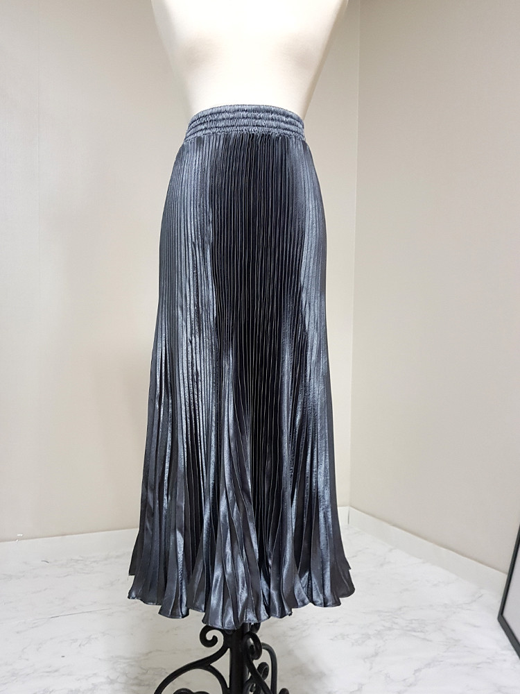 Metal pleated long skirt satin pleated free shippi