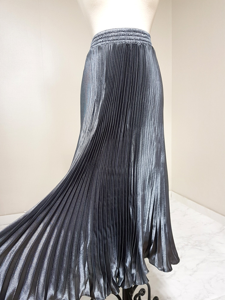 Metal pleated long skirt satin pleated free shippi