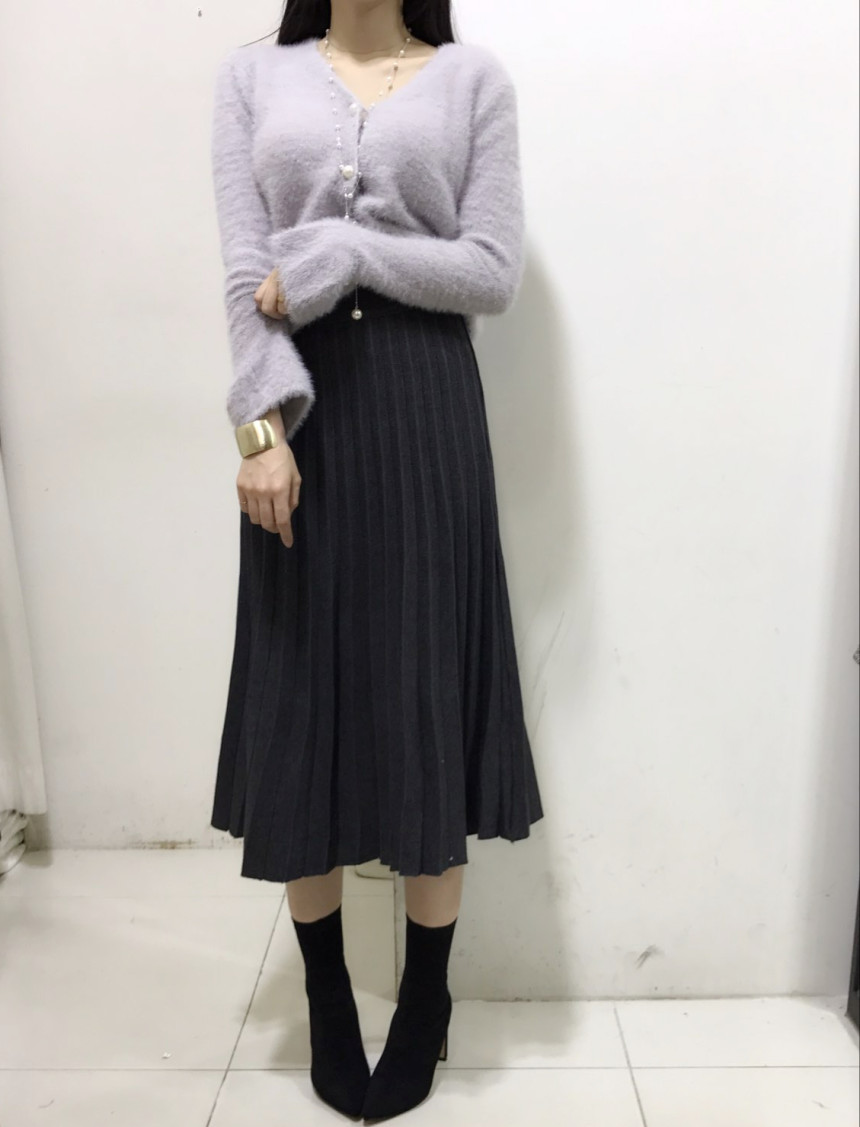 Wrinkle Knit Long Skirt