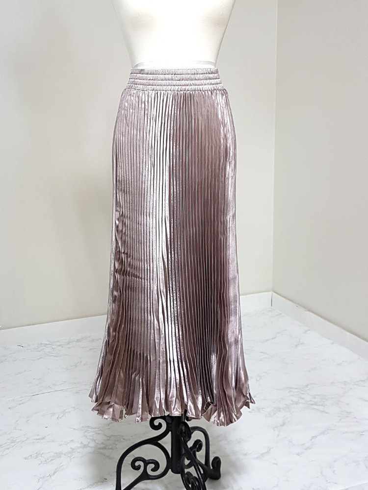 Metal pleated long skirt satin pleated free shippi