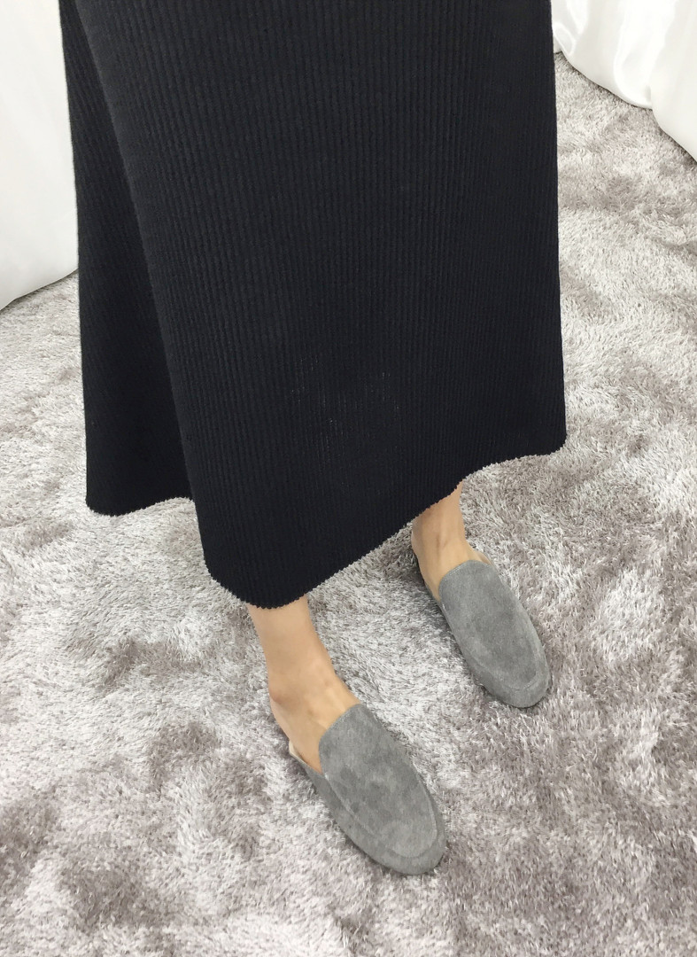 Knit Flare Long Skirt Winter Black Banding Autumn 