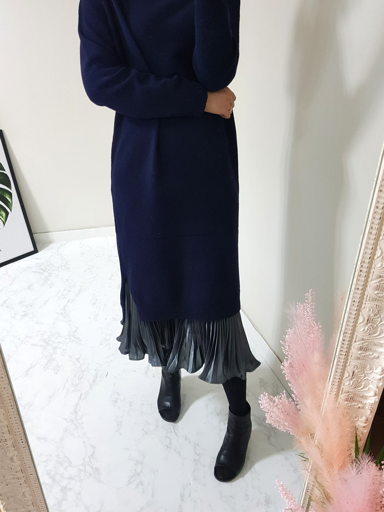 Metal pleated long skirt satin pleated free shippi