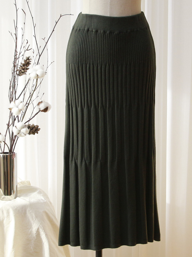 Mermaid Flare Pleated Banding Long Winter Skirt