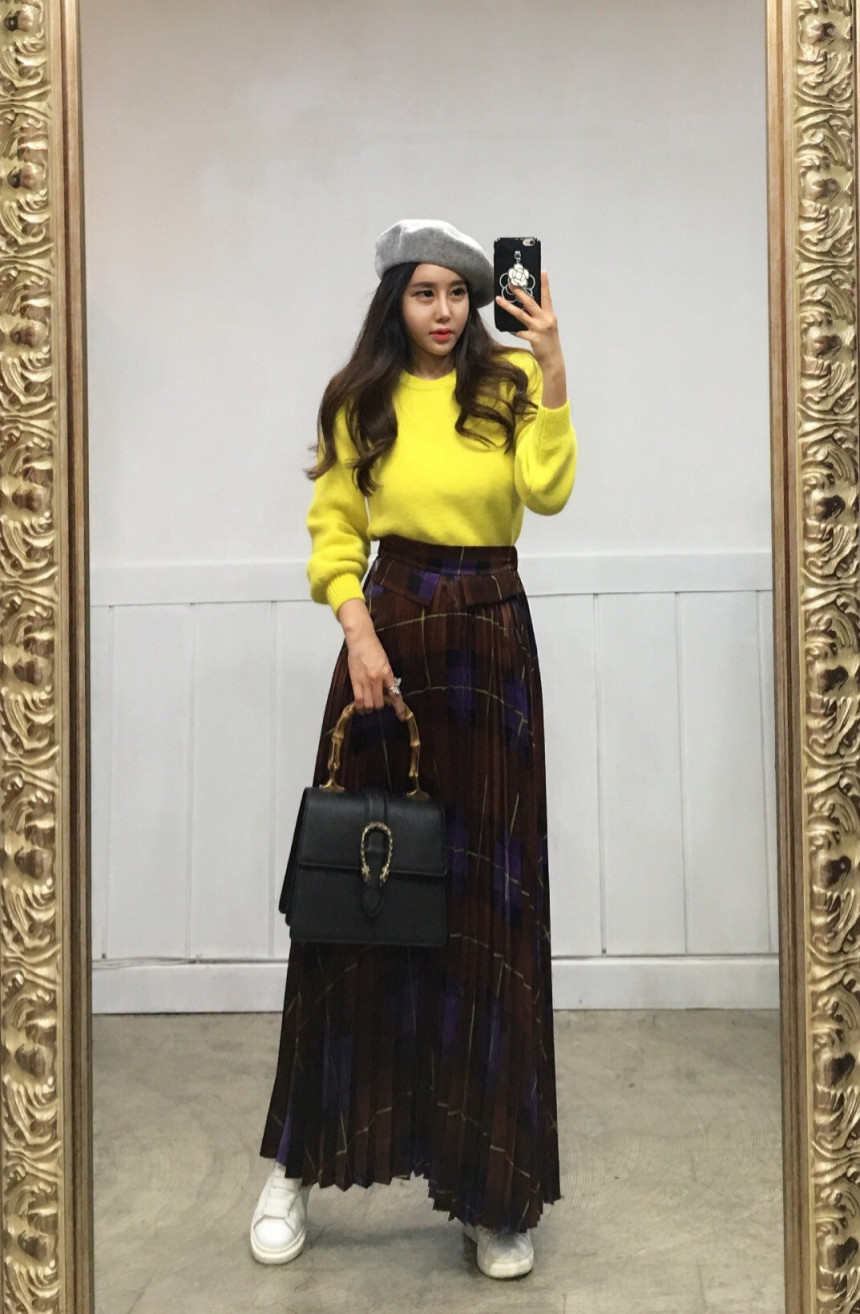 Milano Check Pleated Long Skirt 2COLOR Women's 