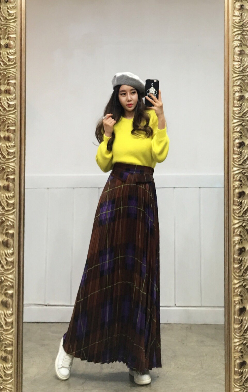 Milano Check Pleated Long Skirt 2COLOR Women's 