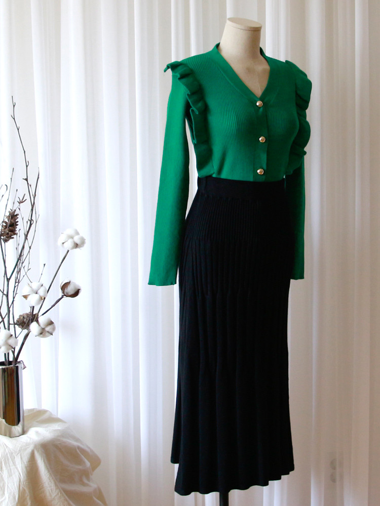 Mermaid Flare Pleated Banding Long Winter Skirt