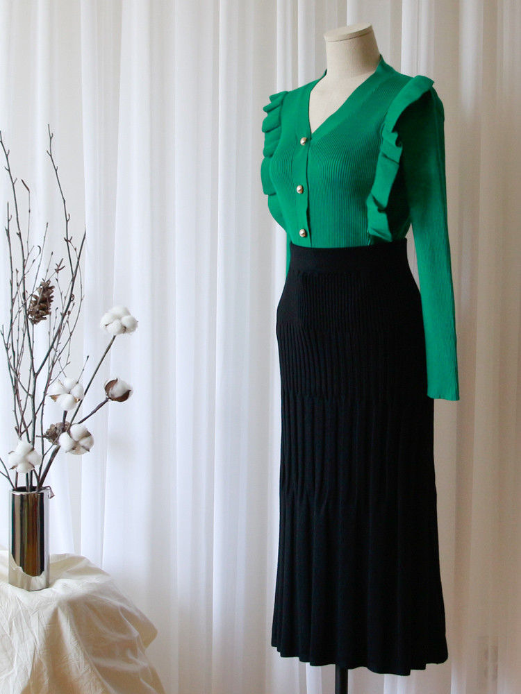 Mermaid Flare Pleated Banding Long Winter Skirt