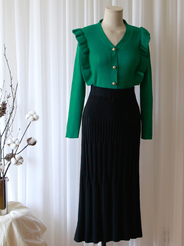 Mermaid Flare Pleated Banding Long Winter Skirt