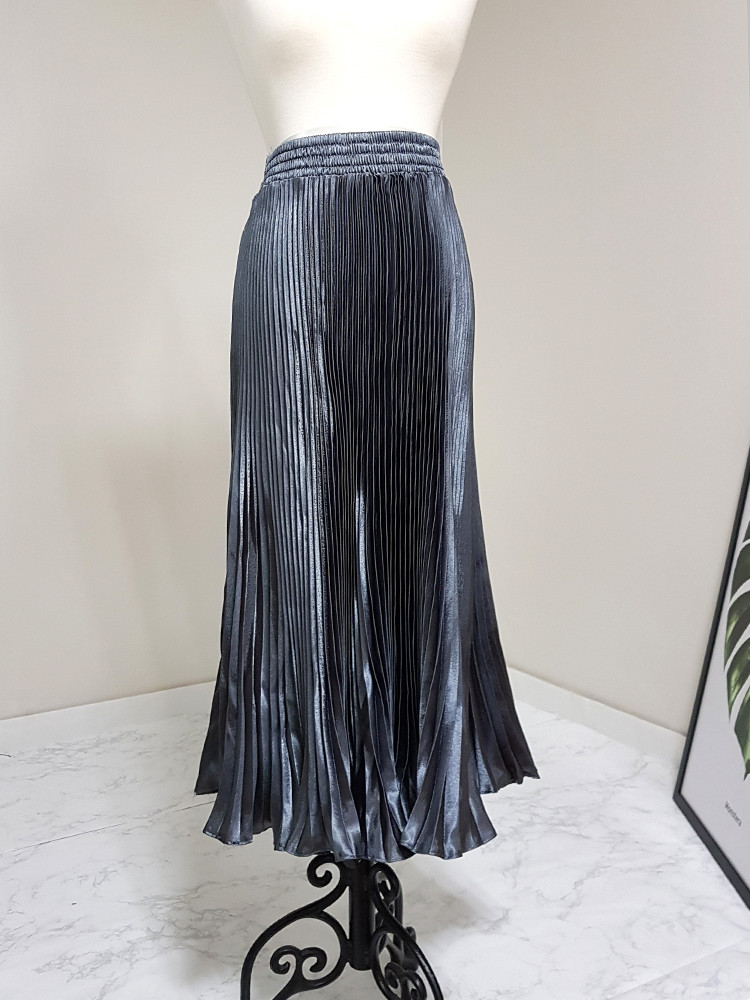 Metal pleated long skirt satin pleated free shippi