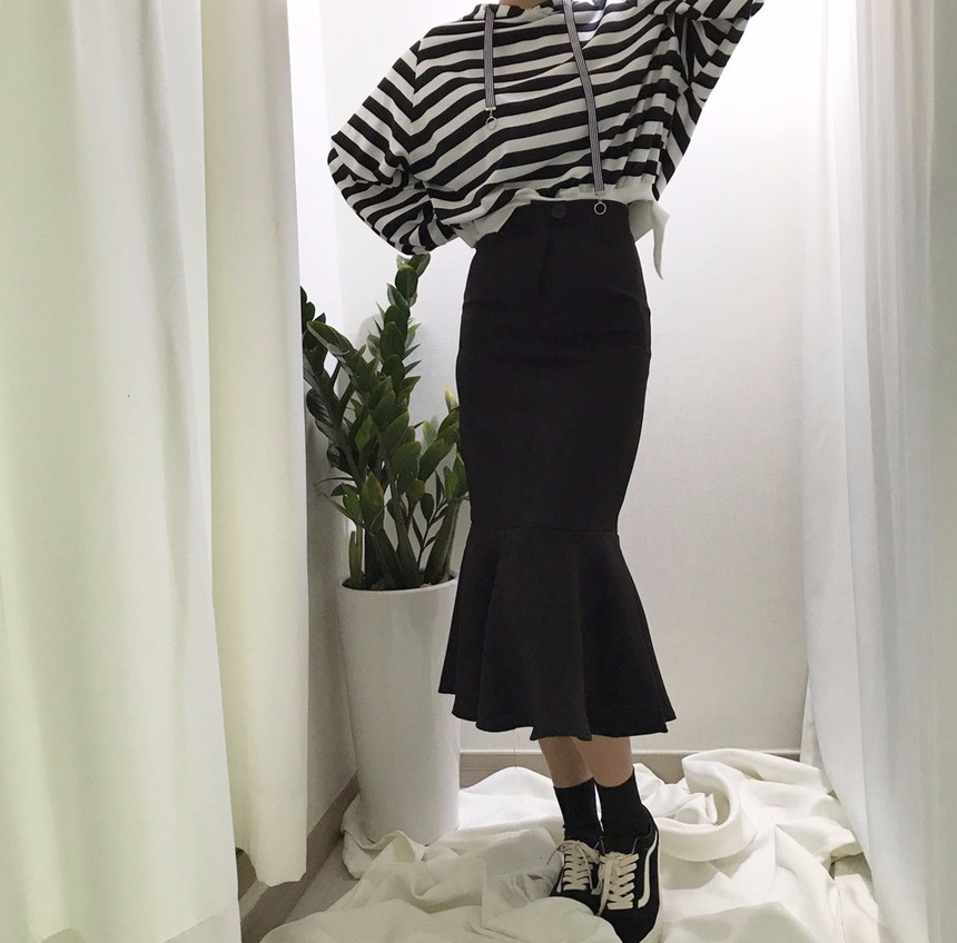 High-waisted Mermaid Skirt Autumn Long Tiered Long